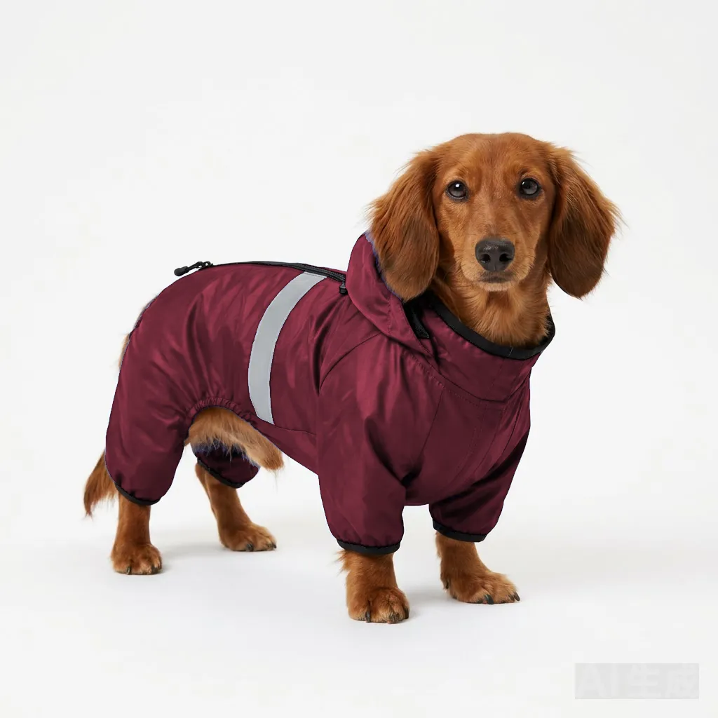Burgundy Dog Softshell Windbreaker worn by a dog — fit reference