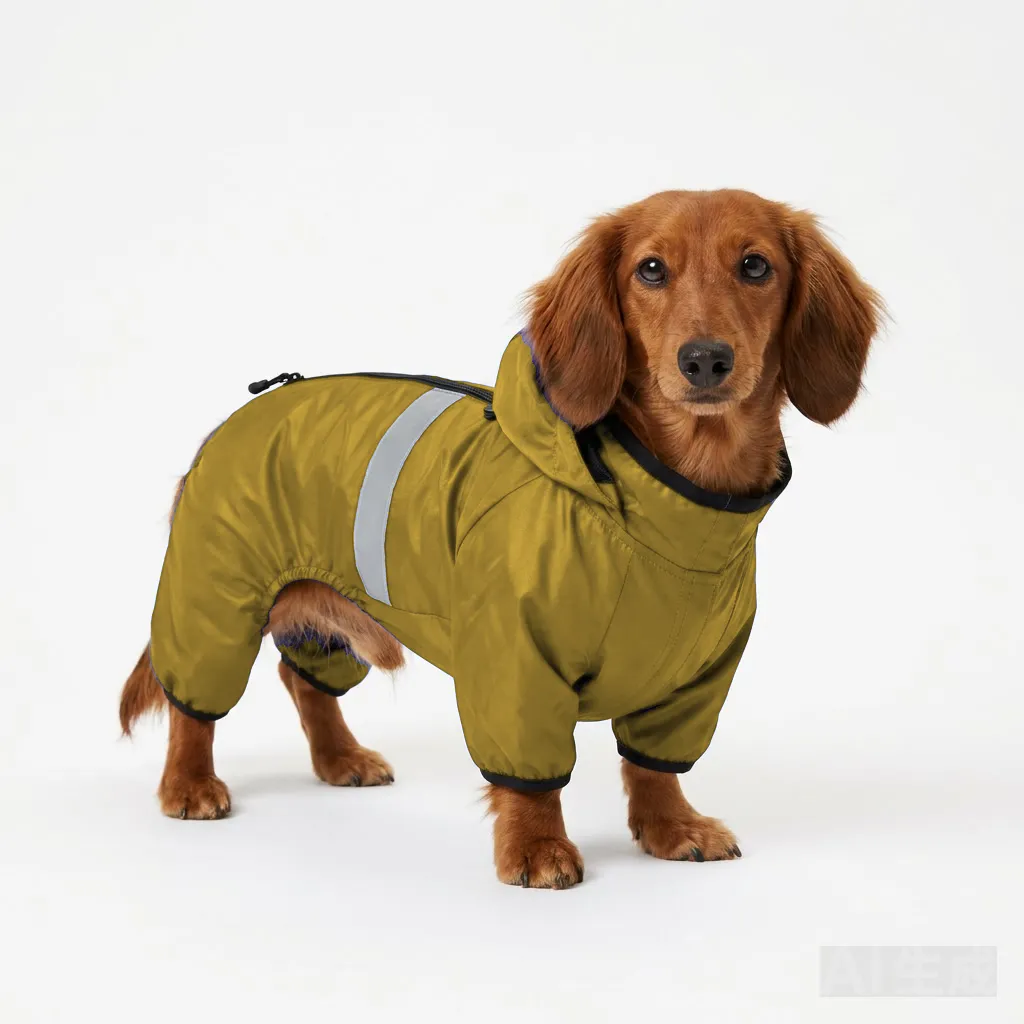 Mustard Dog Softshell Windbreaker worn by a dog — fit reference