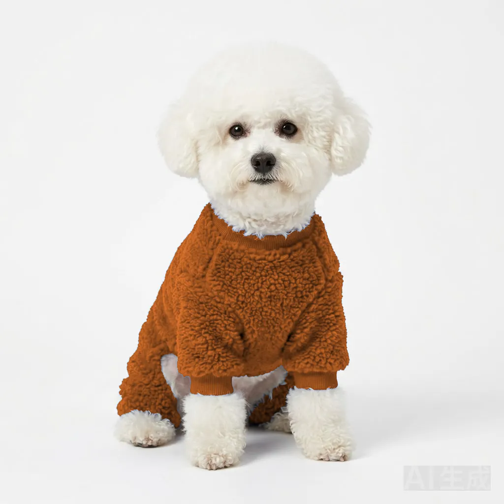 Orange Dog Teddy Fleece Four-Leg Coat worn by a dog — fit reference