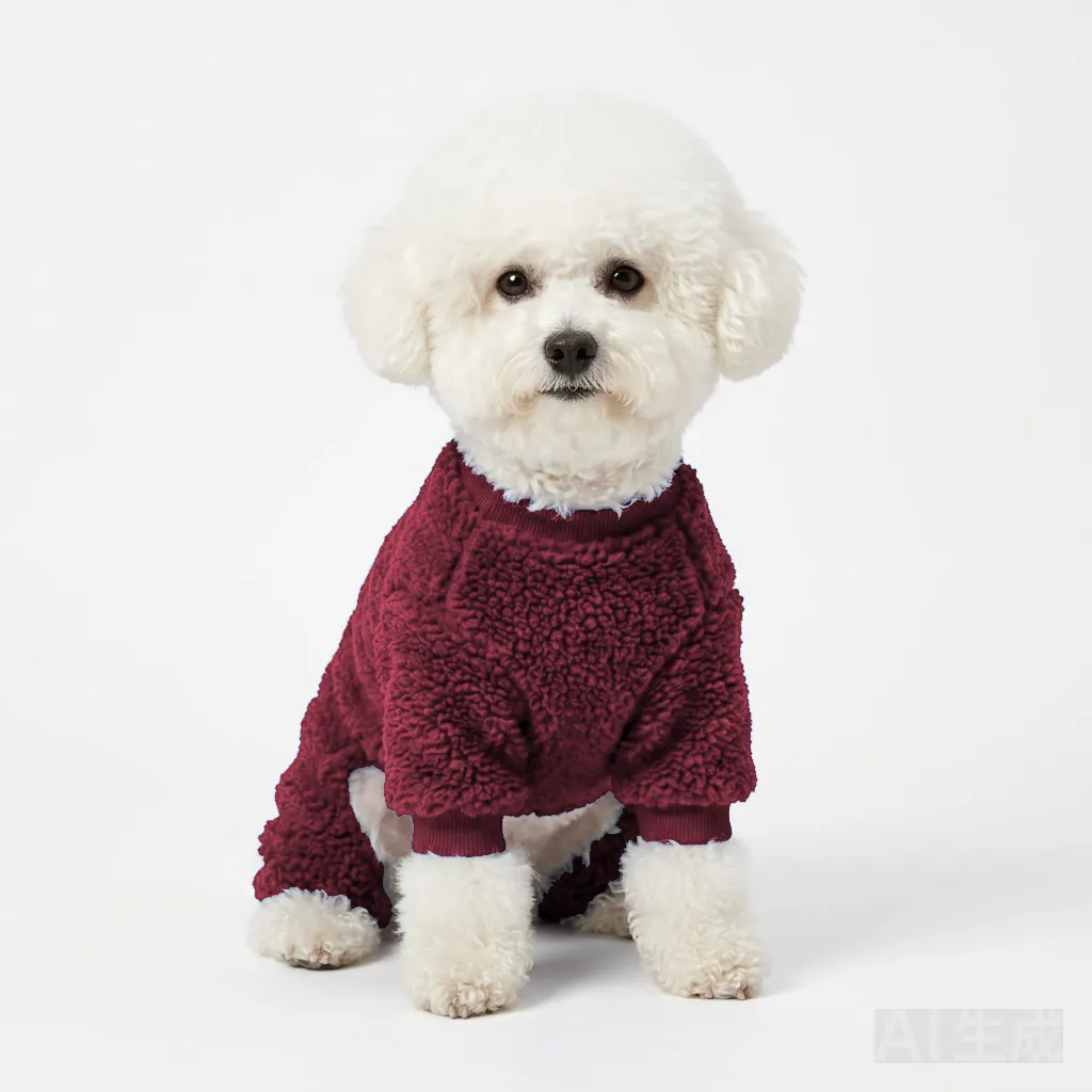 Burgundy Dog Terry Bath Robe worn by a dog — fit reference