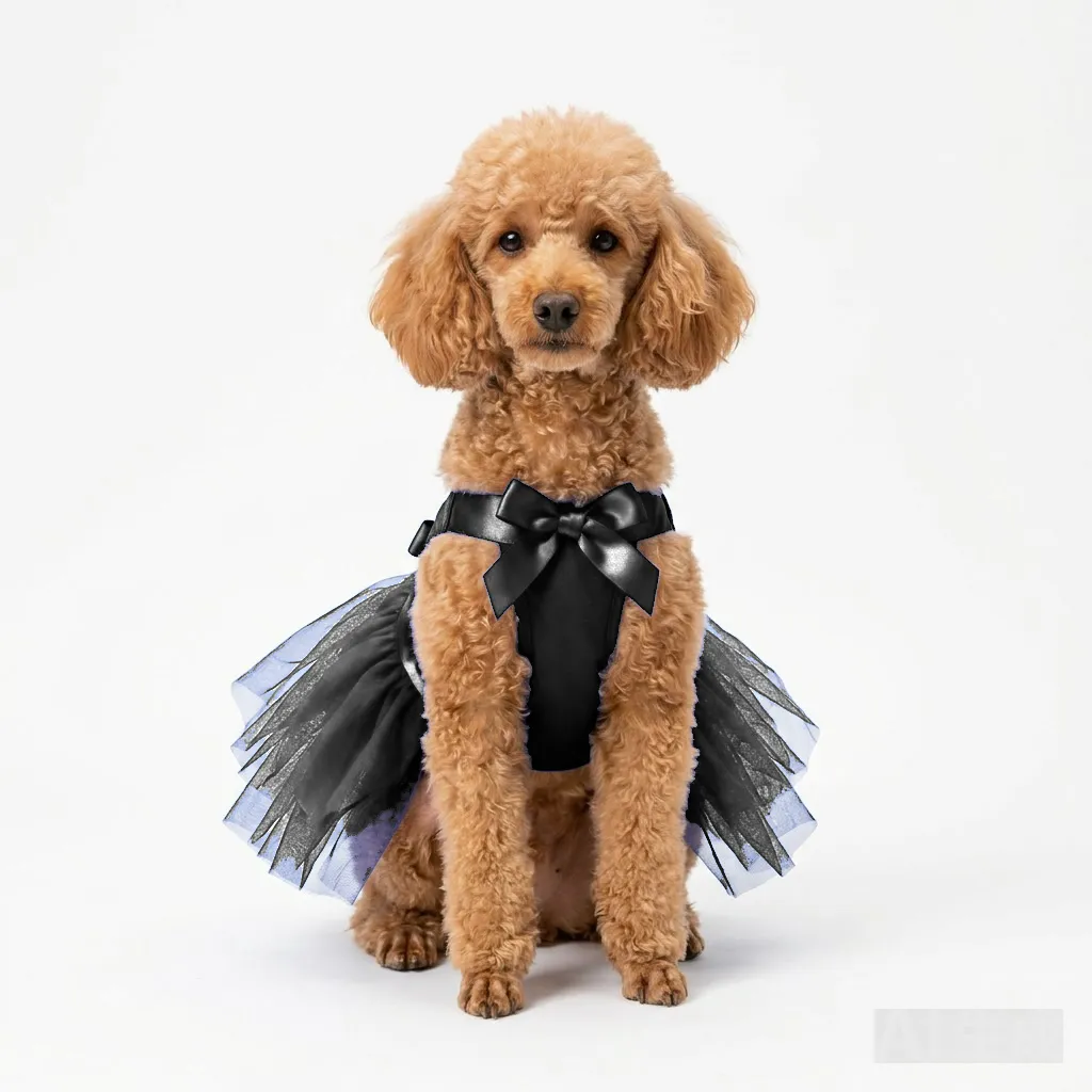 Black Dog Tulle Party Dress worn by a dog — fit reference