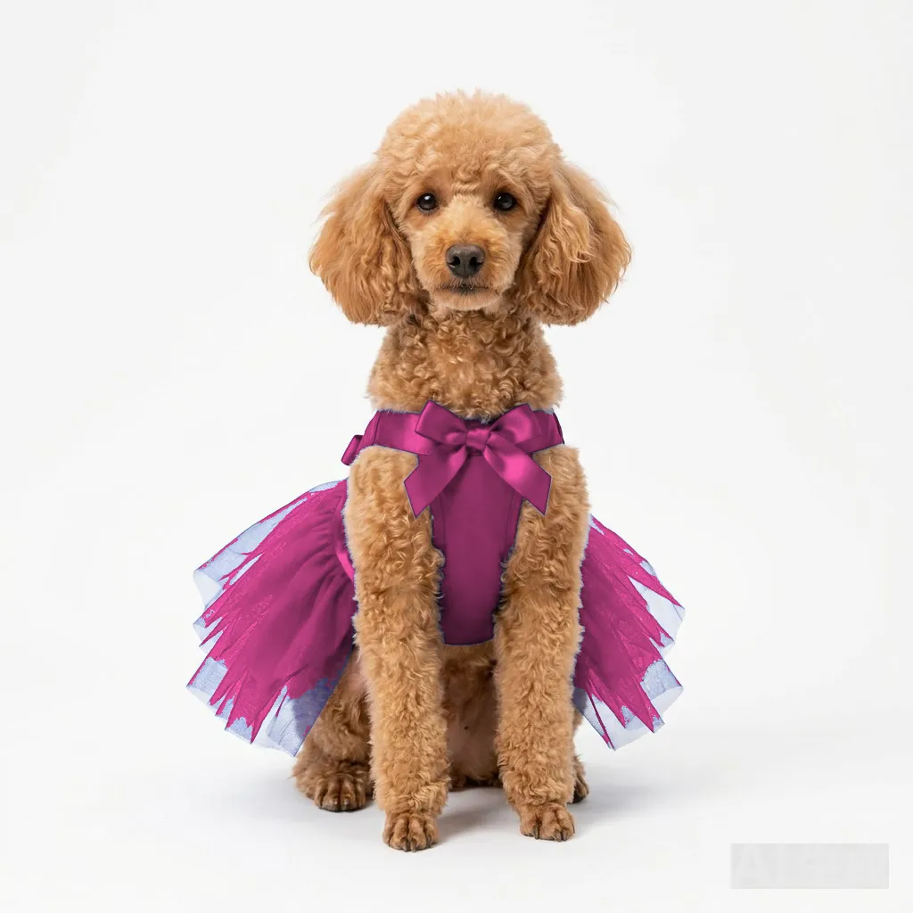 Hot Pink Dog Tulle Party Dress worn by a dog — fit reference
