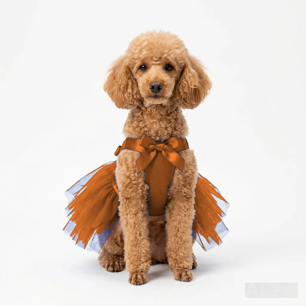 Orange Dog Tulle Party Dress worn by a dog — fit reference