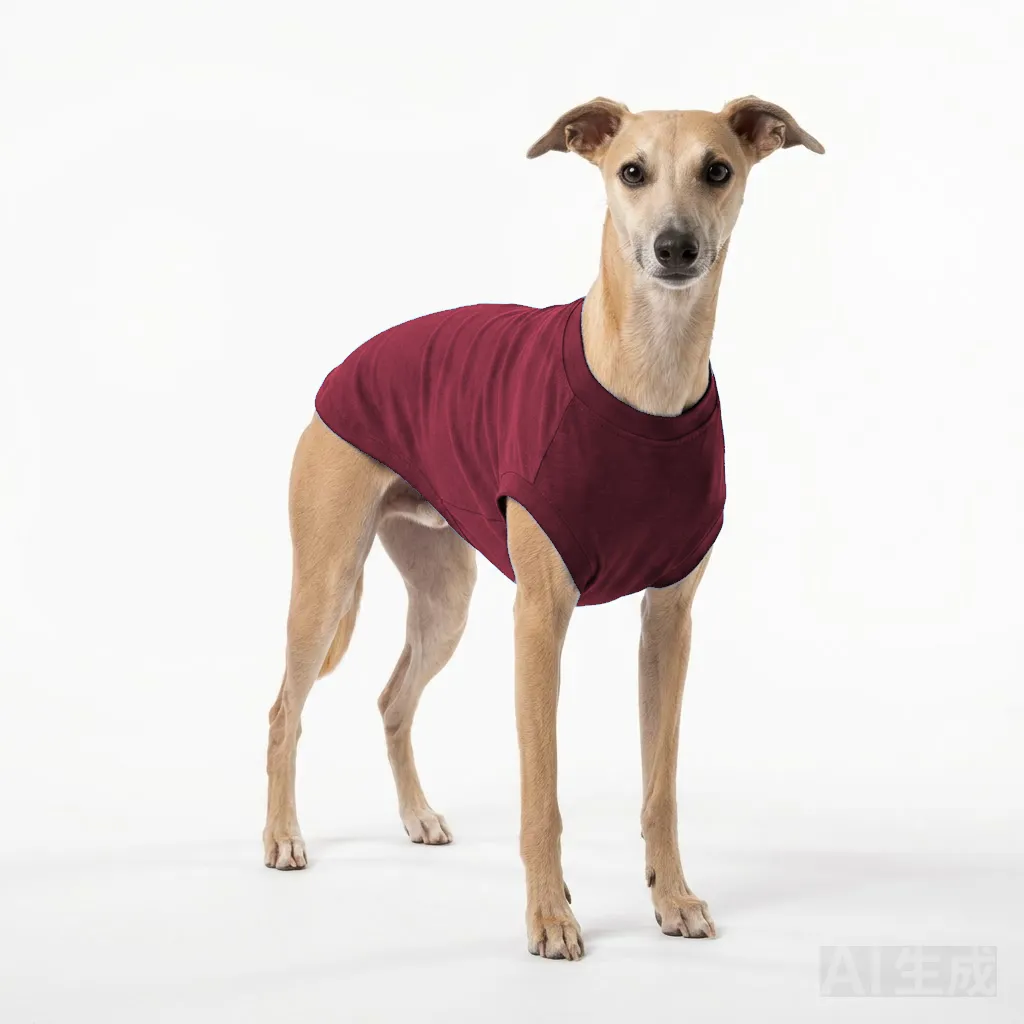 Burgundy Dog UPF Swim Shirt worn by a dog — fit reference