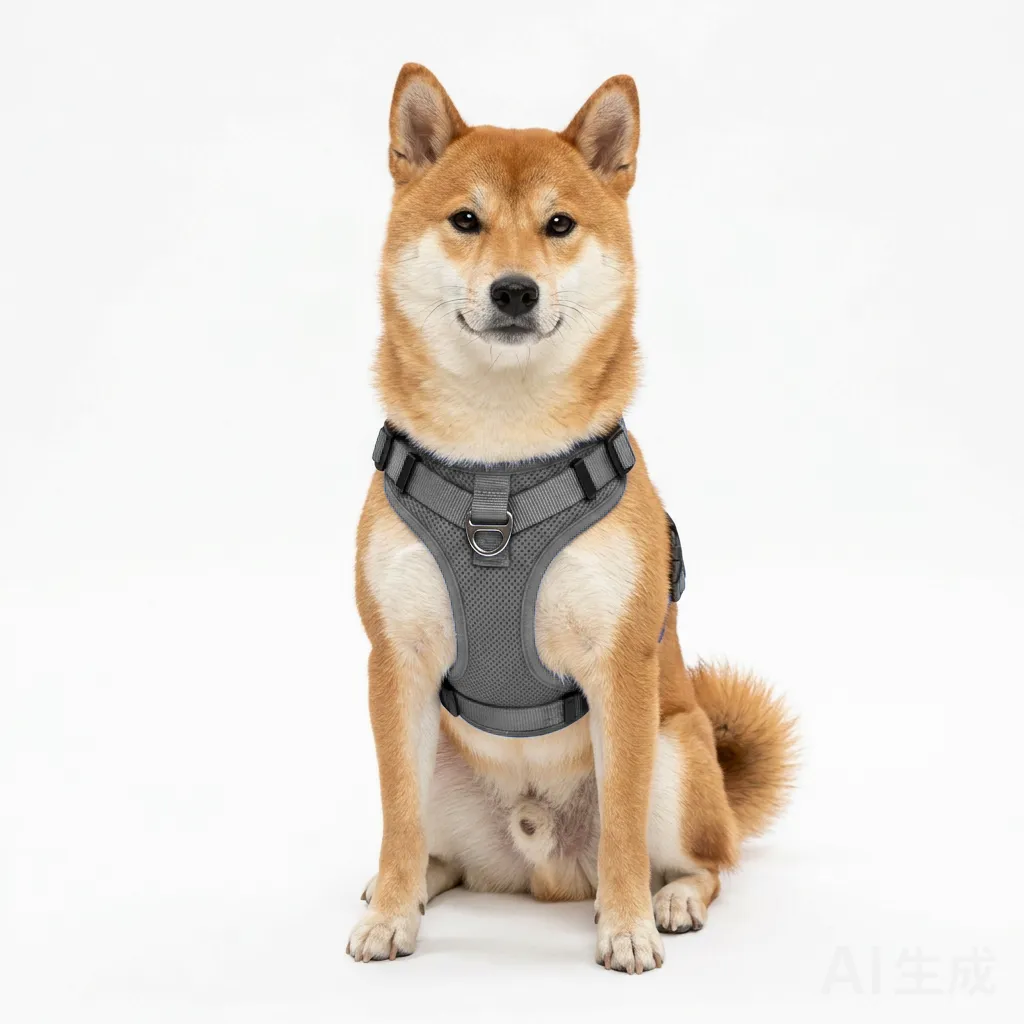 Charcoal Grey Dog Padded Walking Coat with Harness worn by a dog — fit reference