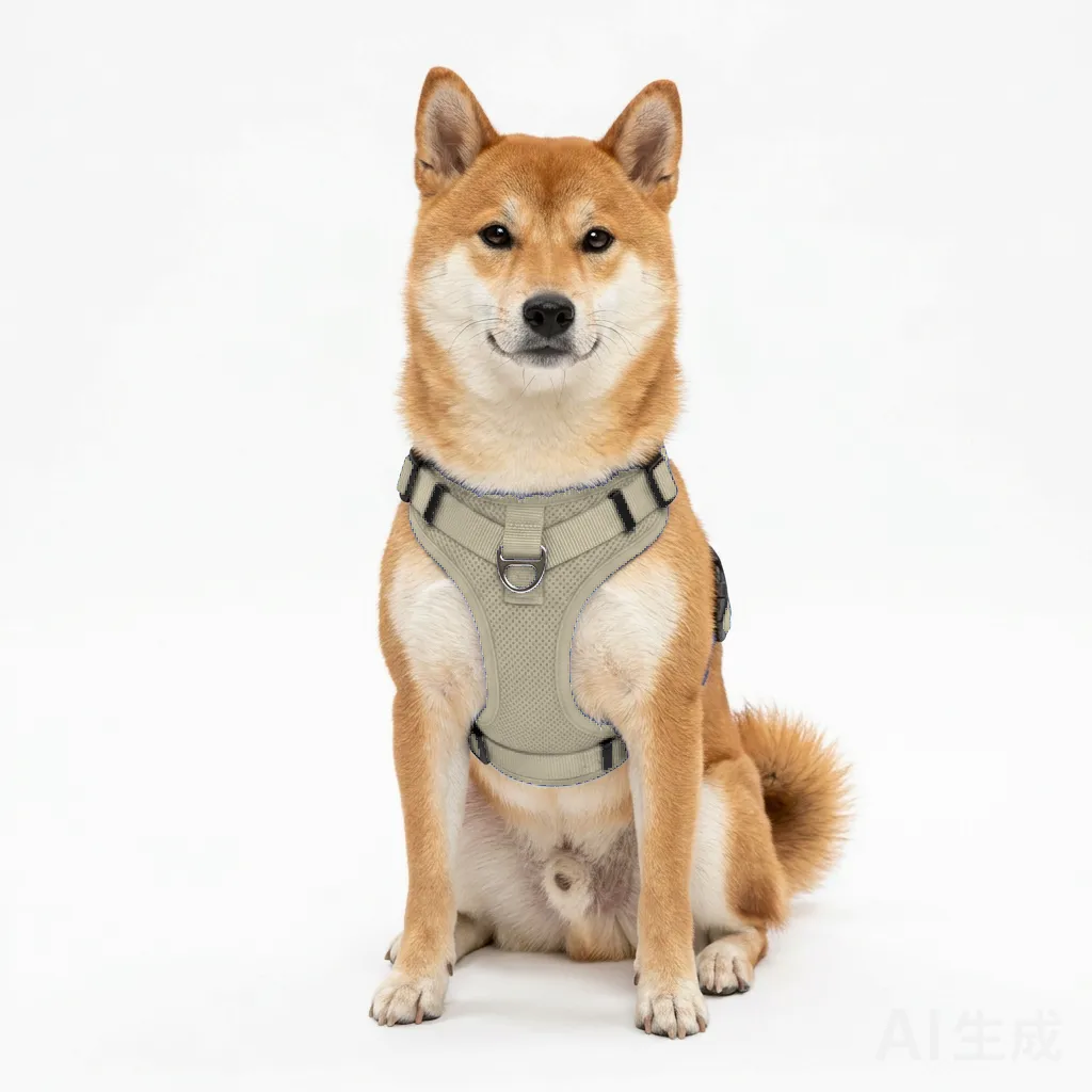 Cream Dog Padded Walking Coat with Harness worn by a dog — fit reference