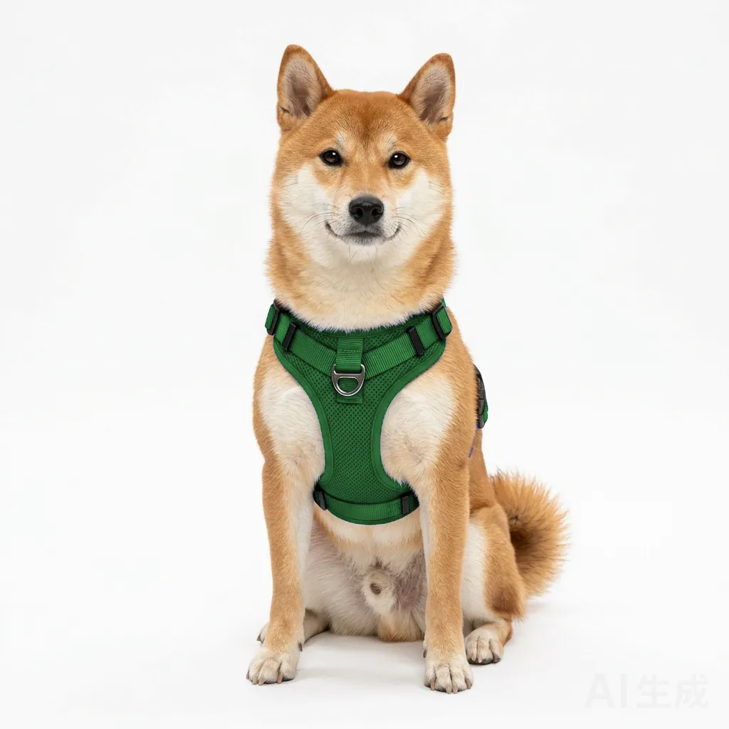 Forest Green Dog Padded Walking Coat with Harness worn by a dog — fit reference