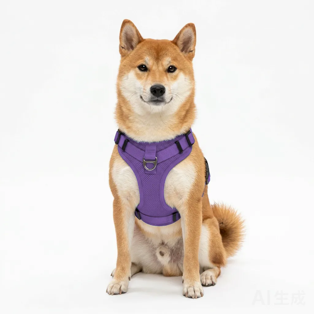 Lavender Dog Padded Walking Coat with Harness worn by a dog — fit reference
