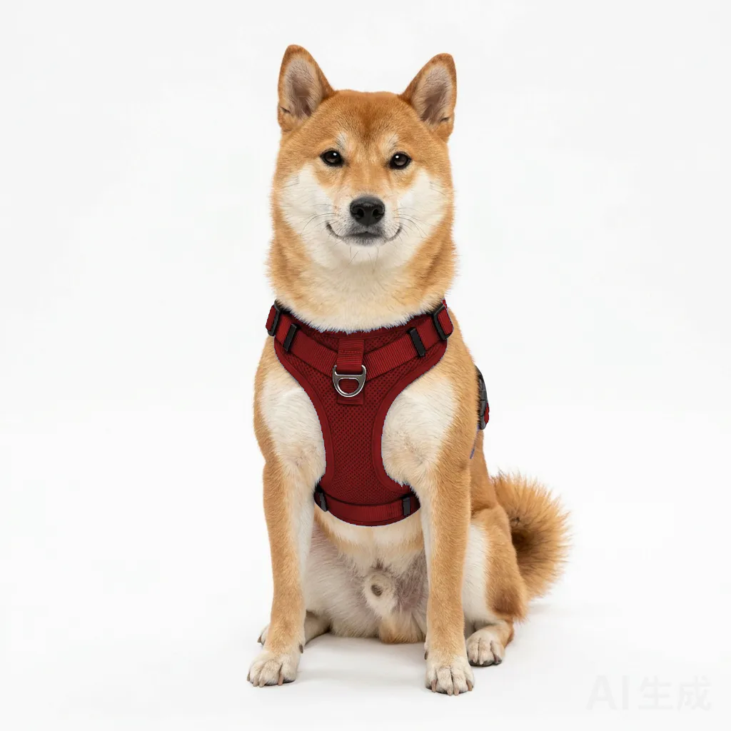 Red Dog Padded Walking Coat with Harness worn by a dog — fit reference