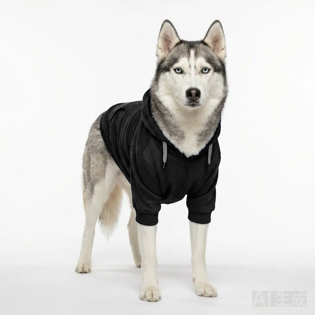 Black Dog Zip-Up Hoodie worn by a dog — fit reference