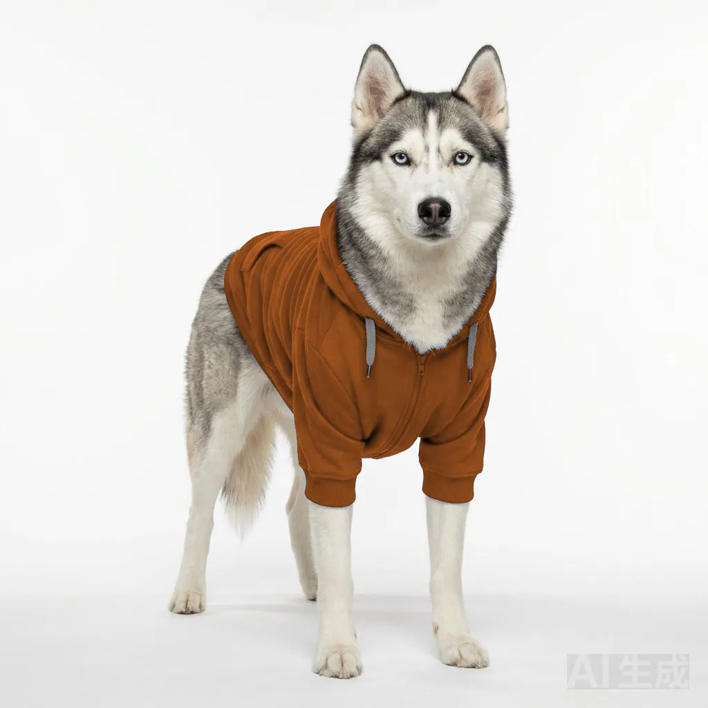 Orange Dog Zip-Up Hoodie worn by a dog — fit reference