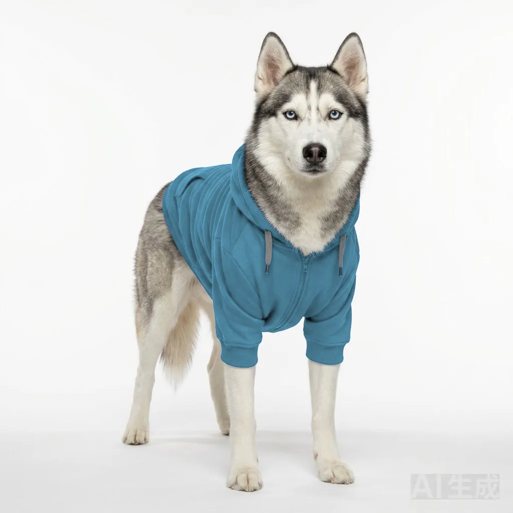 Sky Blue Dog Zip-Up Hoodie worn by a dog — fit reference