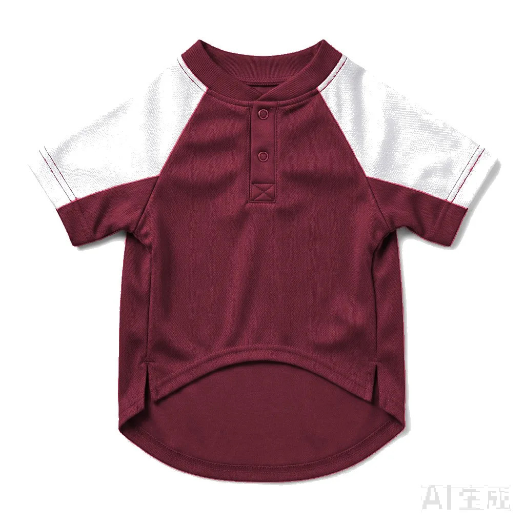 Burgundy Dog Baseball Jersey flat lay — wholesale pet apparel, design render