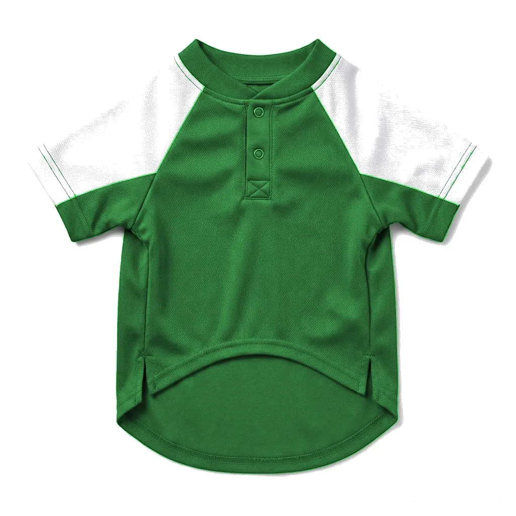 Forest Green Dog Baseball Jersey flat lay — wholesale pet apparel, design render
