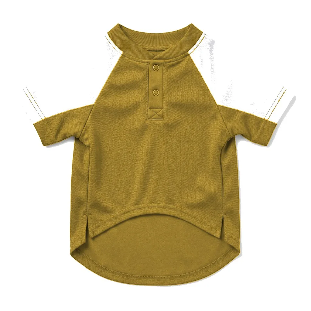 Mustard Dog Baseball Jersey flat lay — wholesale pet apparel, design render