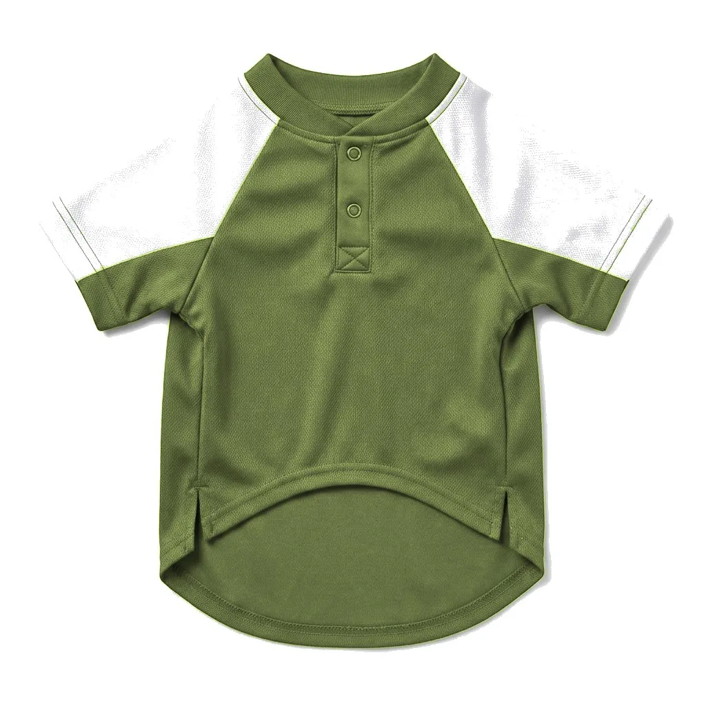 Olive Dog Baseball Jersey flat lay — wholesale pet apparel, design render