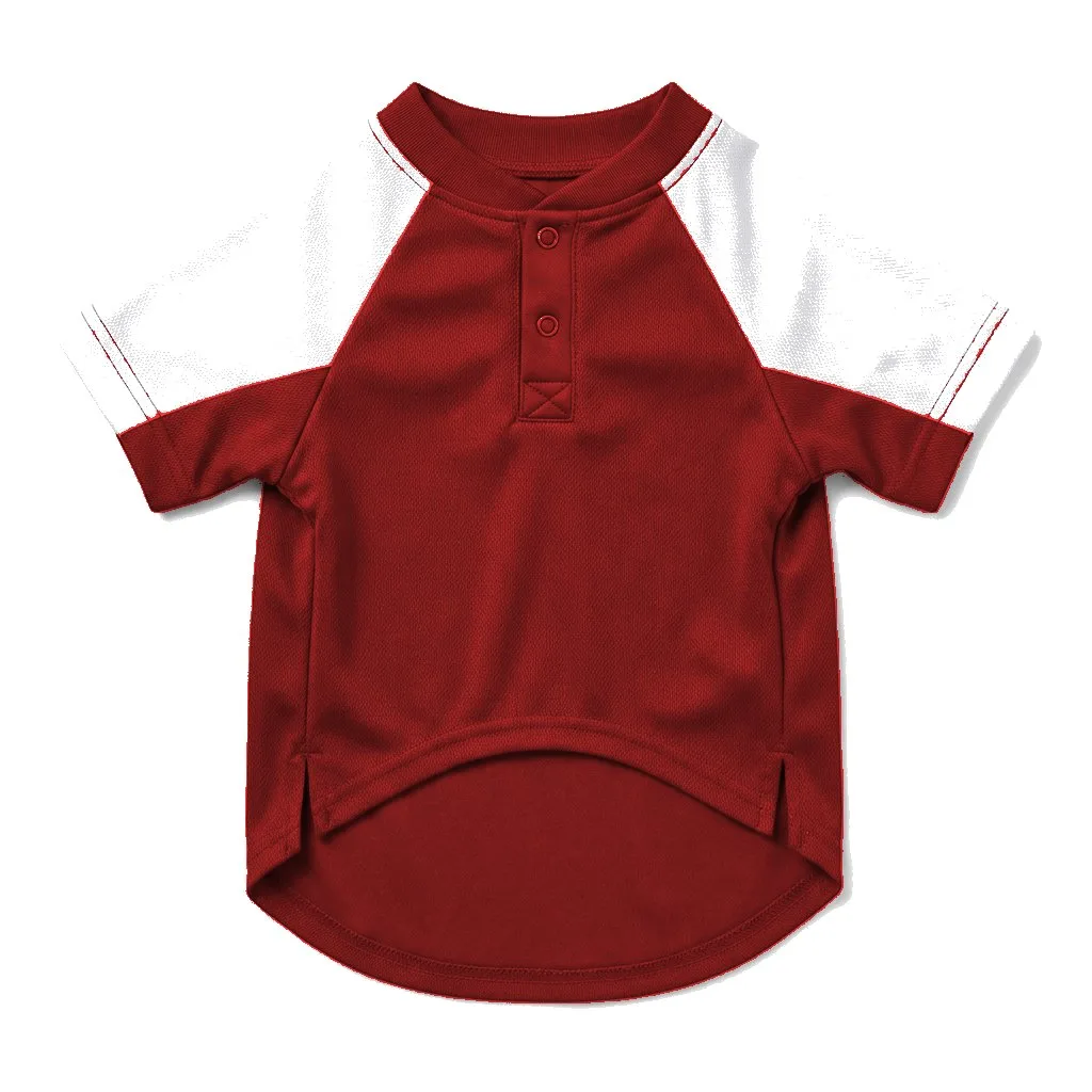 Red Dog Baseball Jersey flat lay — wholesale pet apparel, design render