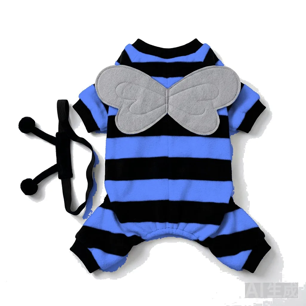 Navy Dog Bee Costume flat lay — wholesale pet apparel, design render