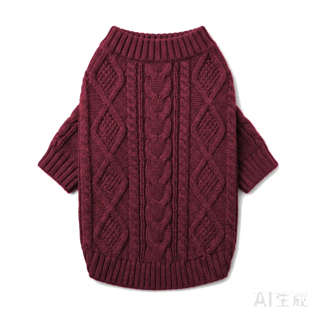 Burgundy Dog Cable Knit Sweater flat lay — wholesale pet apparel, design render