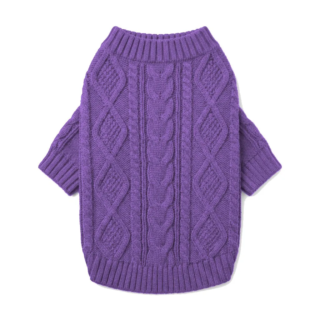Lavender Dog Cable Knit Sweater flat lay — wholesale pet apparel, design render