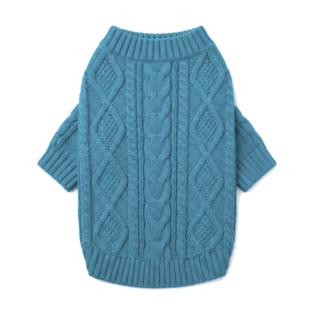 Sky Blue Dog Cable Knit Sweater flat lay — wholesale pet apparel, design render