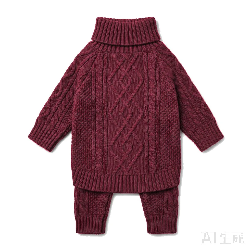 Burgundy Dog Cable Turtleneck Knit flat lay — wholesale pet apparel, design render