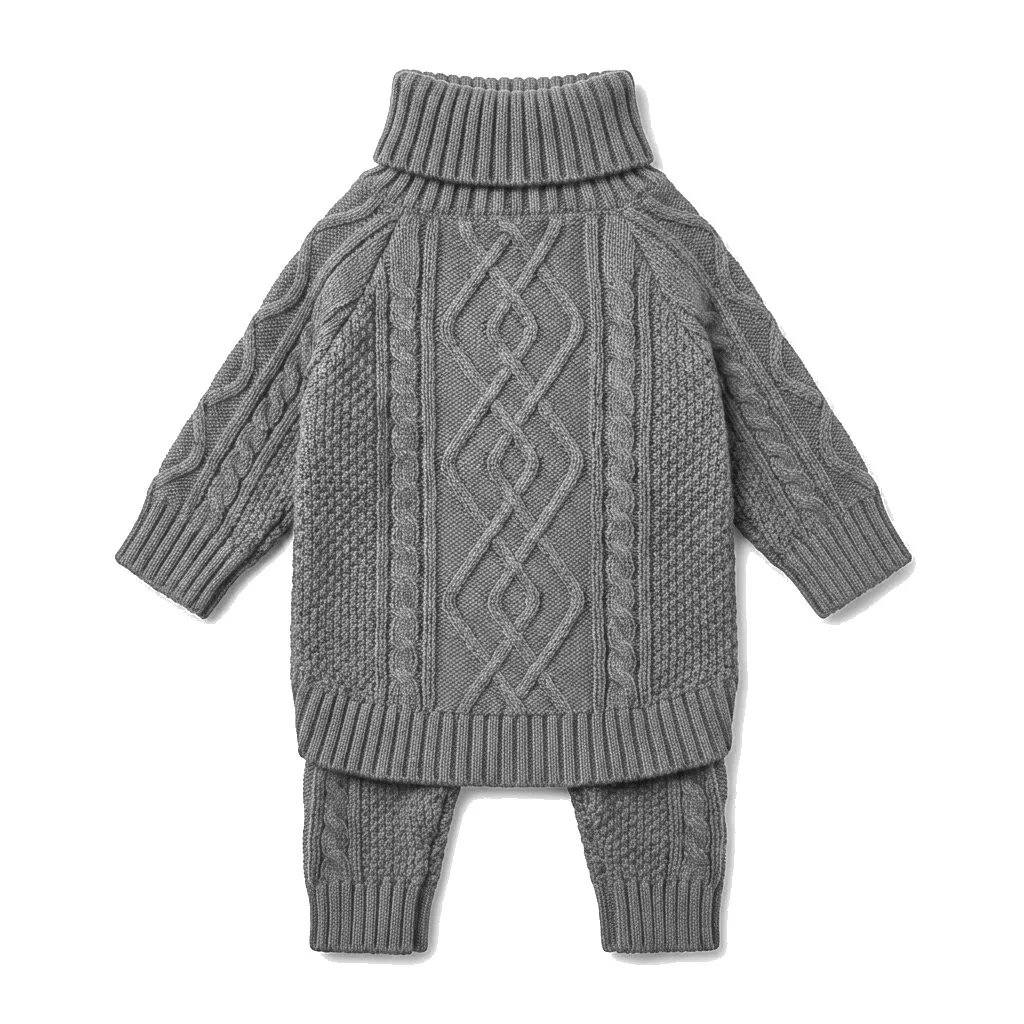 Charcoal Grey Dog Cable Turtleneck Knit flat lay — wholesale pet apparel, design render
