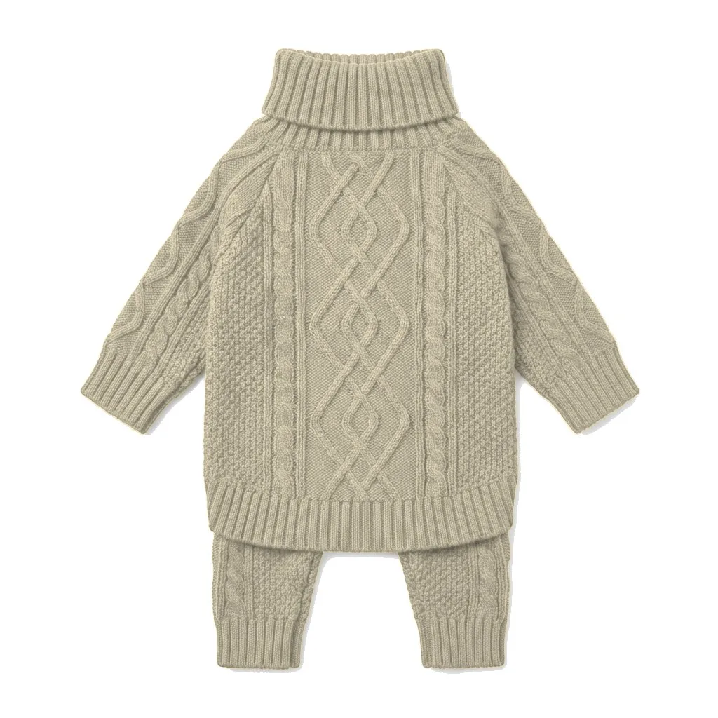 Cream Dog Cable Turtleneck Knit flat lay — wholesale pet apparel, design render