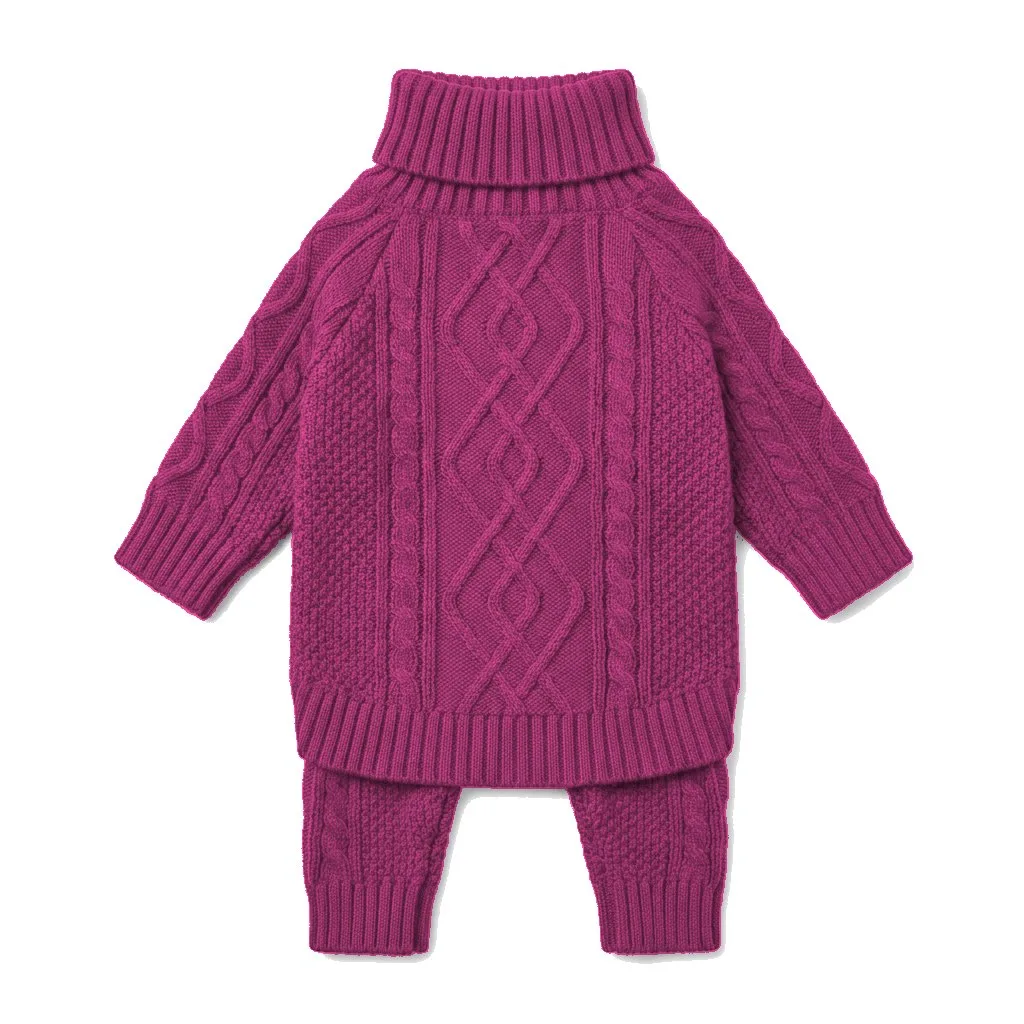 Hot Pink Dog Cable Turtleneck Knit flat lay — wholesale pet apparel, design render