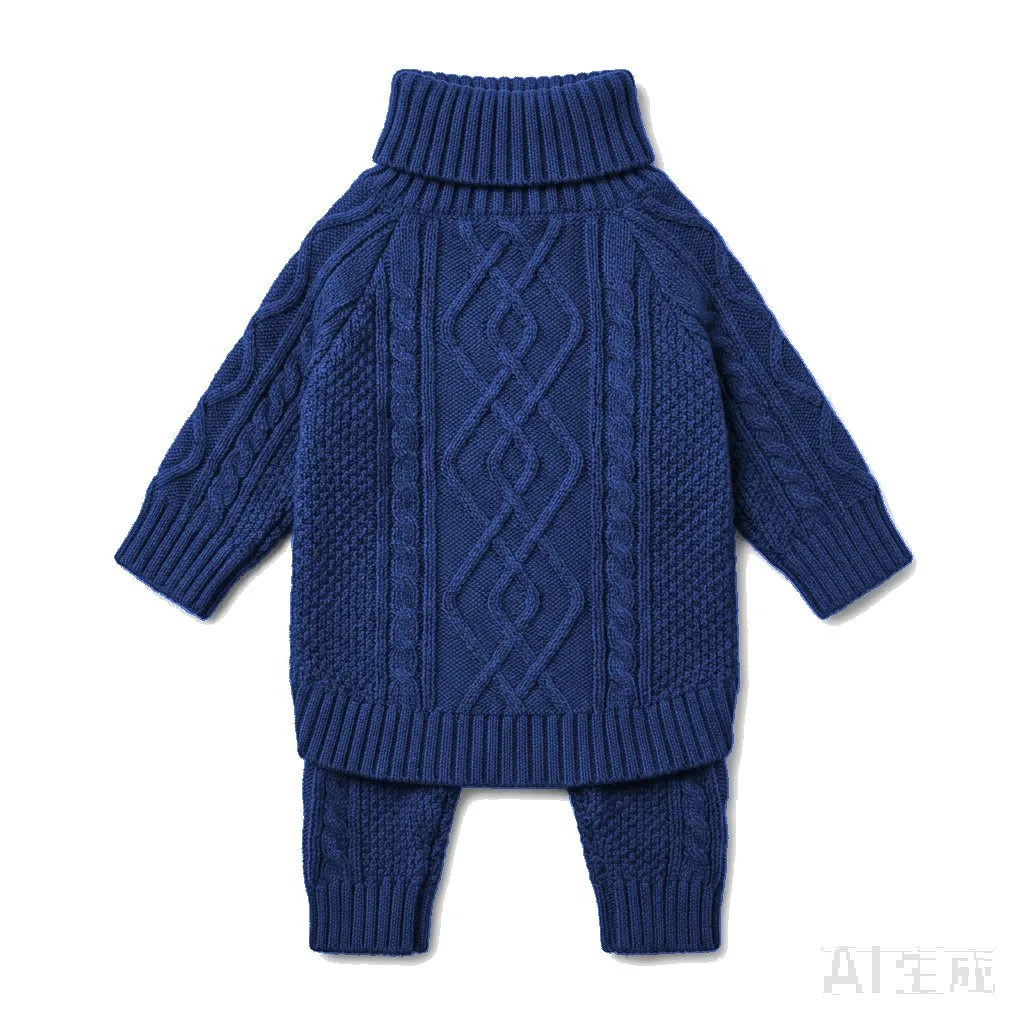 Navy Dog Cable Turtleneck Knit flat lay — wholesale pet apparel, design render