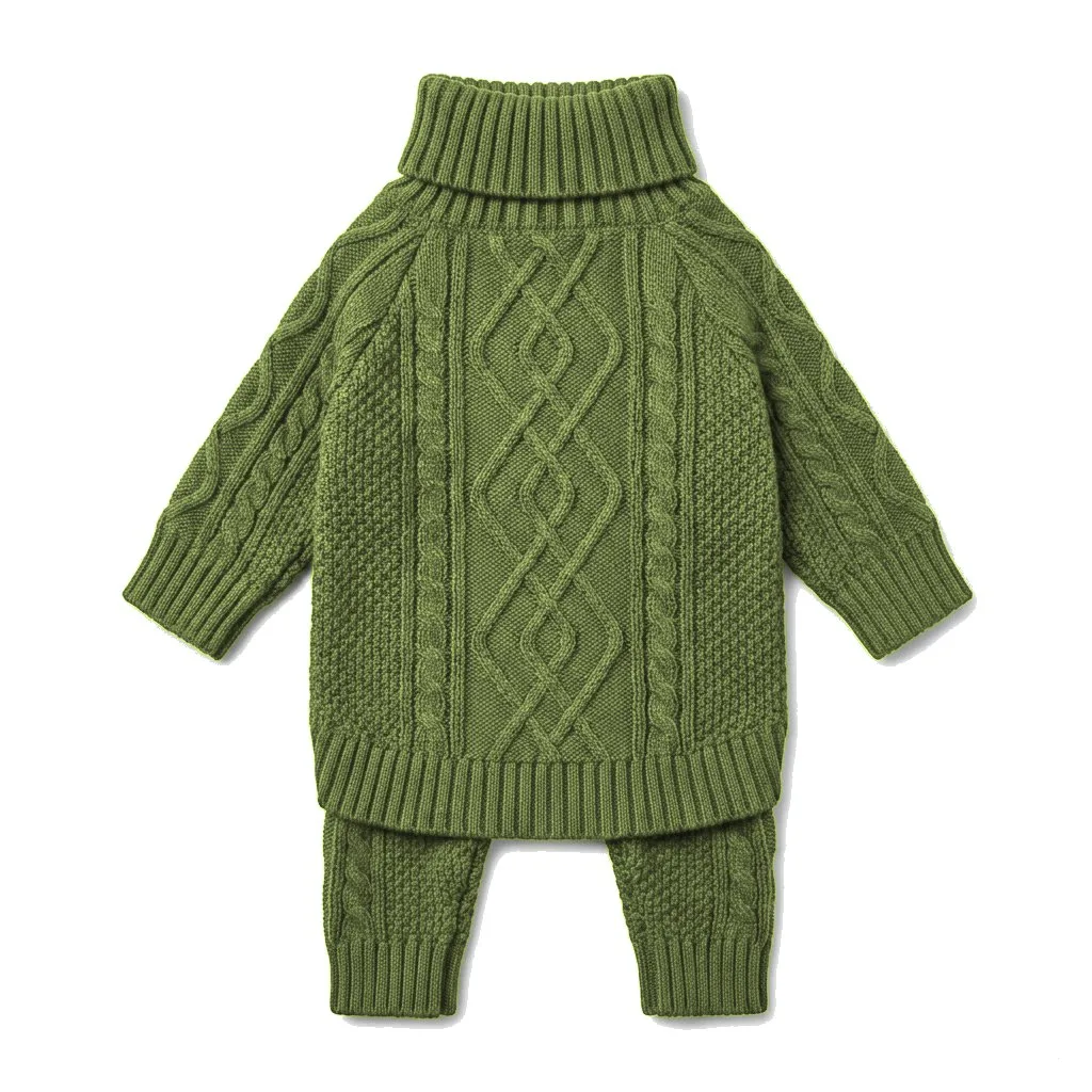 Olive Dog Cable Turtleneck Knit flat lay — wholesale pet apparel, design render