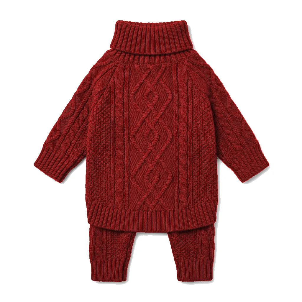 Red Dog Cable Turtleneck Knit flat lay — wholesale pet apparel, design render
