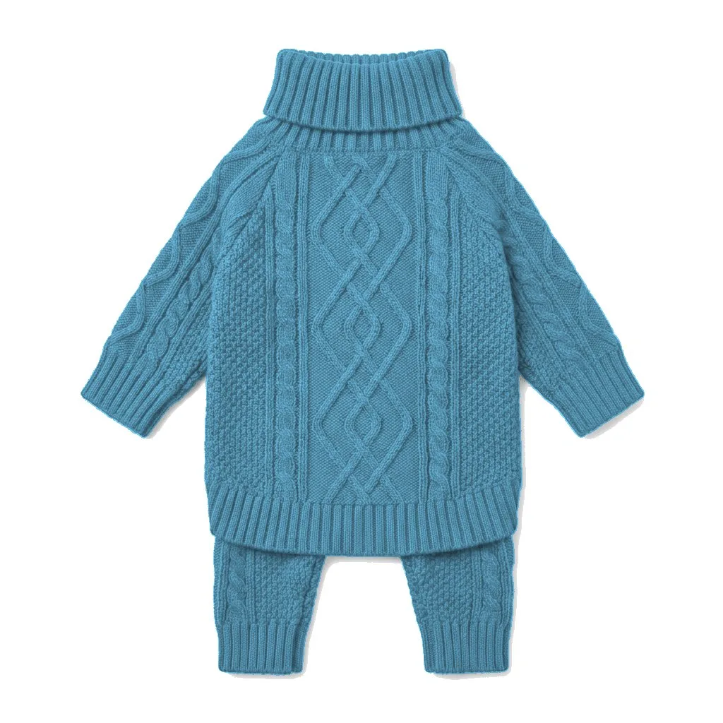 Sky Blue Dog Cable Turtleneck Knit flat lay — wholesale pet apparel, design render