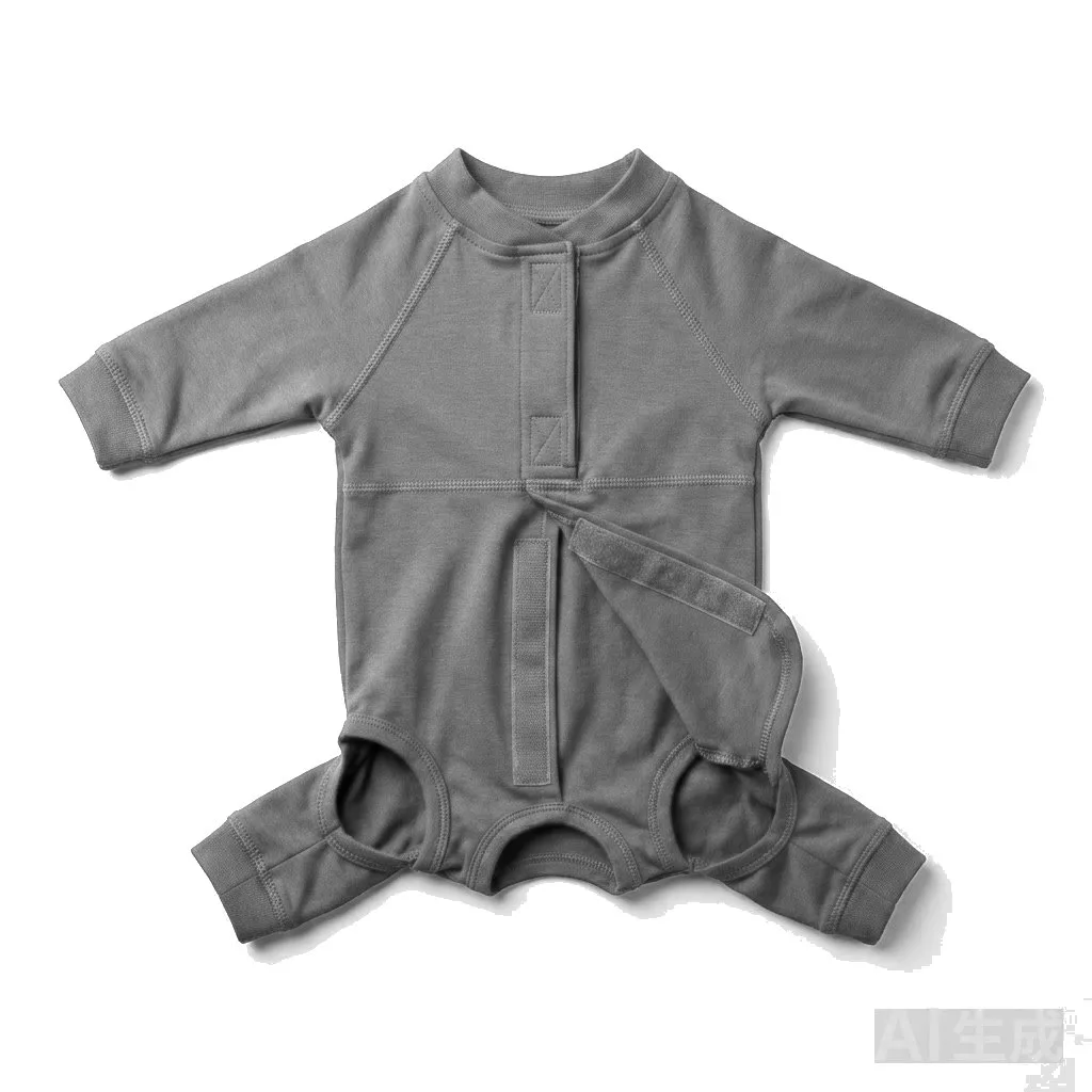 Charcoal Grey Cat Post-Surgery Recovery Suit flat lay — wholesale pet apparel, design render