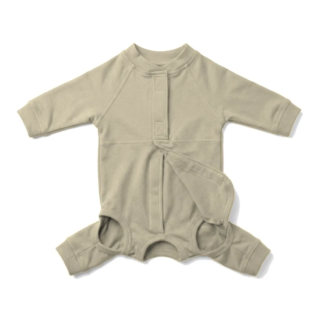 Cream Cat Post-Surgery Recovery Suit flat lay — wholesale pet apparel, design render