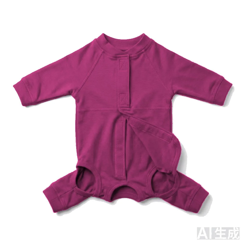 Hot Pink Cat Post-Surgery Recovery Suit flat lay — wholesale pet apparel, design render