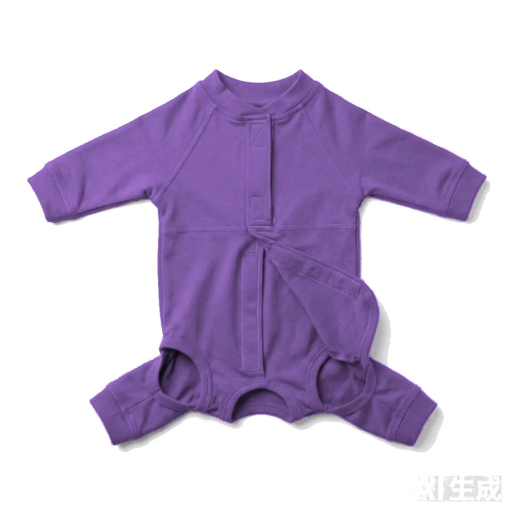 Lavender Cat Post-Surgery Recovery Suit flat lay — wholesale pet apparel, design render