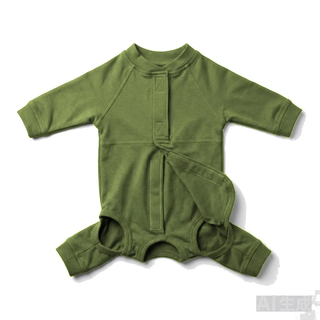 Olive Cat Post-Surgery Recovery Suit flat lay — wholesale pet apparel, design render