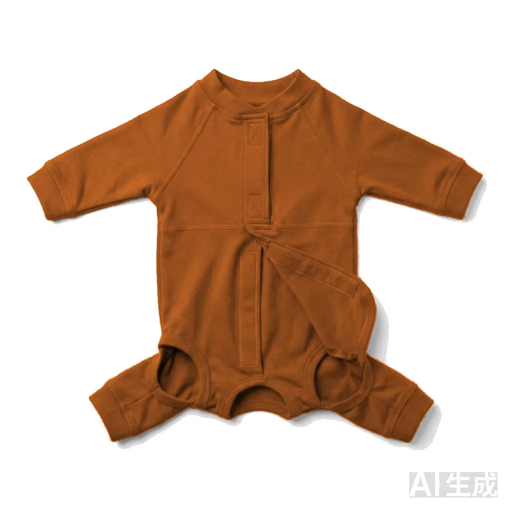Orange Cat Post-Surgery Recovery Suit flat lay — wholesale pet apparel, design render