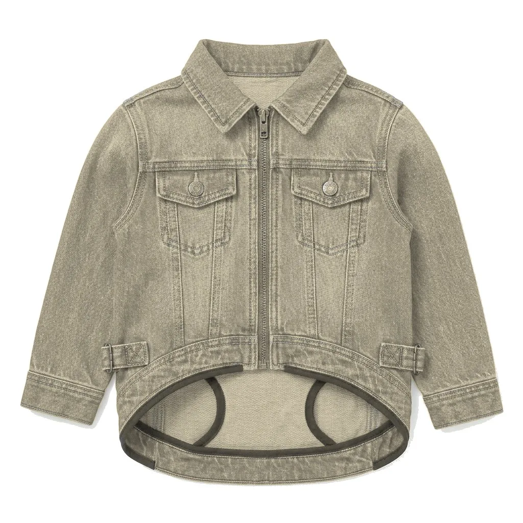 Cream Dog Denim Trucker Jacket flat lay — wholesale pet apparel, design render