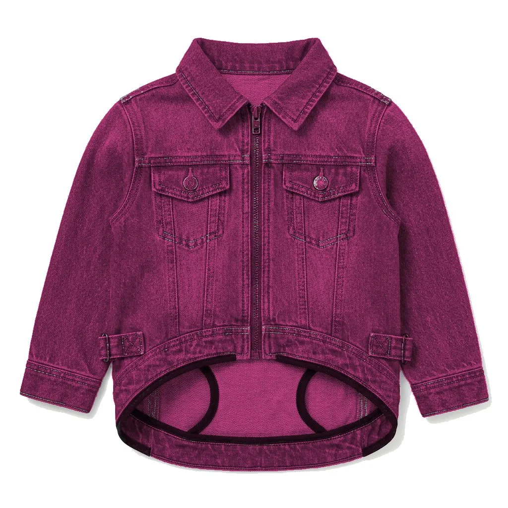 Hot Pink Dog Denim Trucker Jacket flat lay — wholesale pet apparel, design render