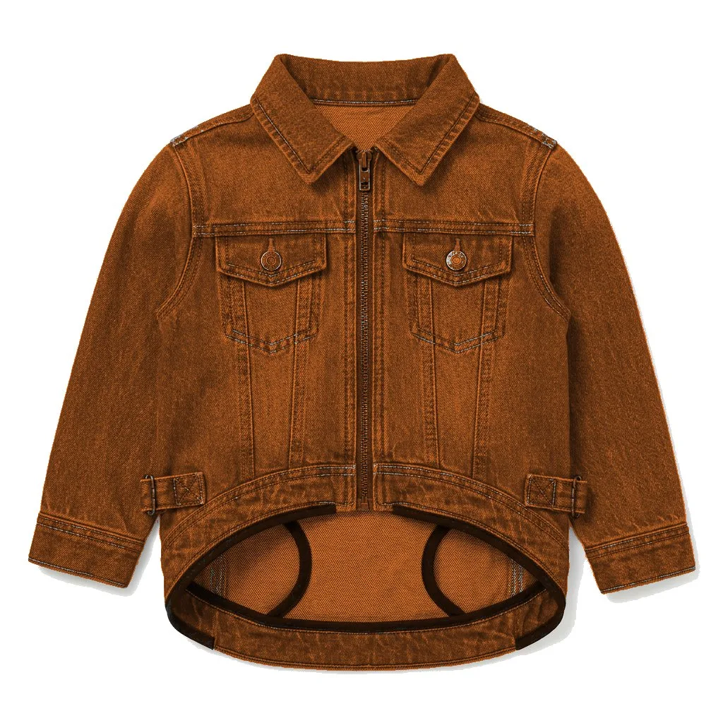 Orange Dog Denim Trucker Jacket flat lay — wholesale pet apparel, design render
