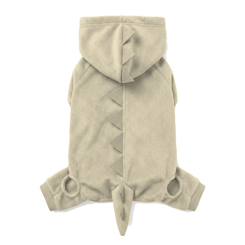 Cream Dog Dinosaur Costume flat lay — wholesale pet apparel, design render