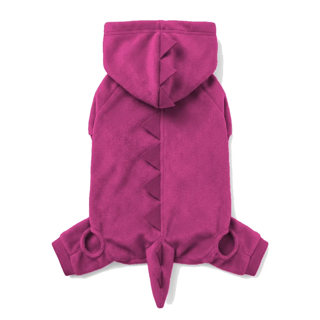 Hot Pink Dog Dinosaur Costume flat lay — wholesale pet apparel, design render