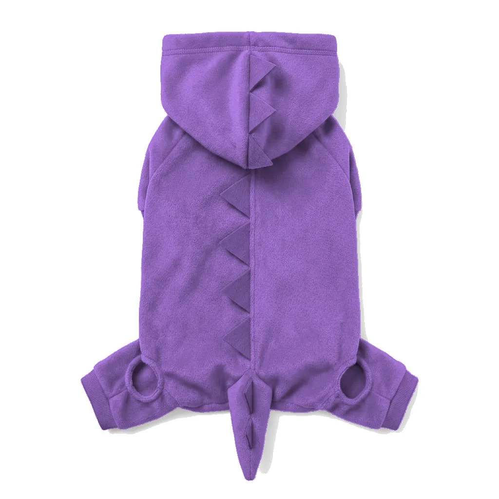 Lavender Dog Dinosaur Costume flat lay — wholesale pet apparel, design render