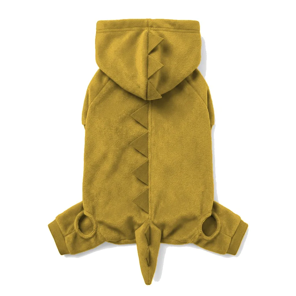 Mustard Dog Dinosaur Costume flat lay — wholesale pet apparel, design render