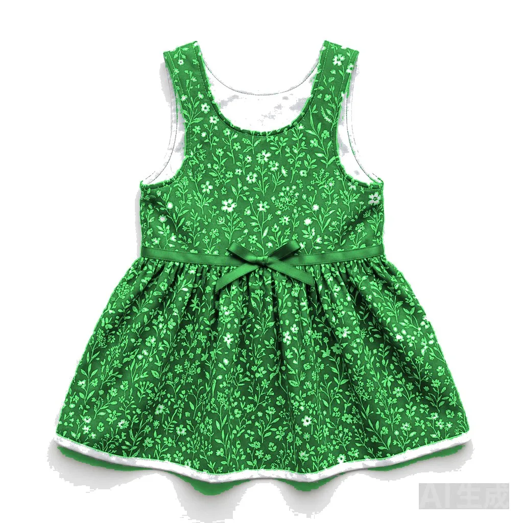 Forest Green Dog Floral Summer Dress flat lay — wholesale pet apparel, design render