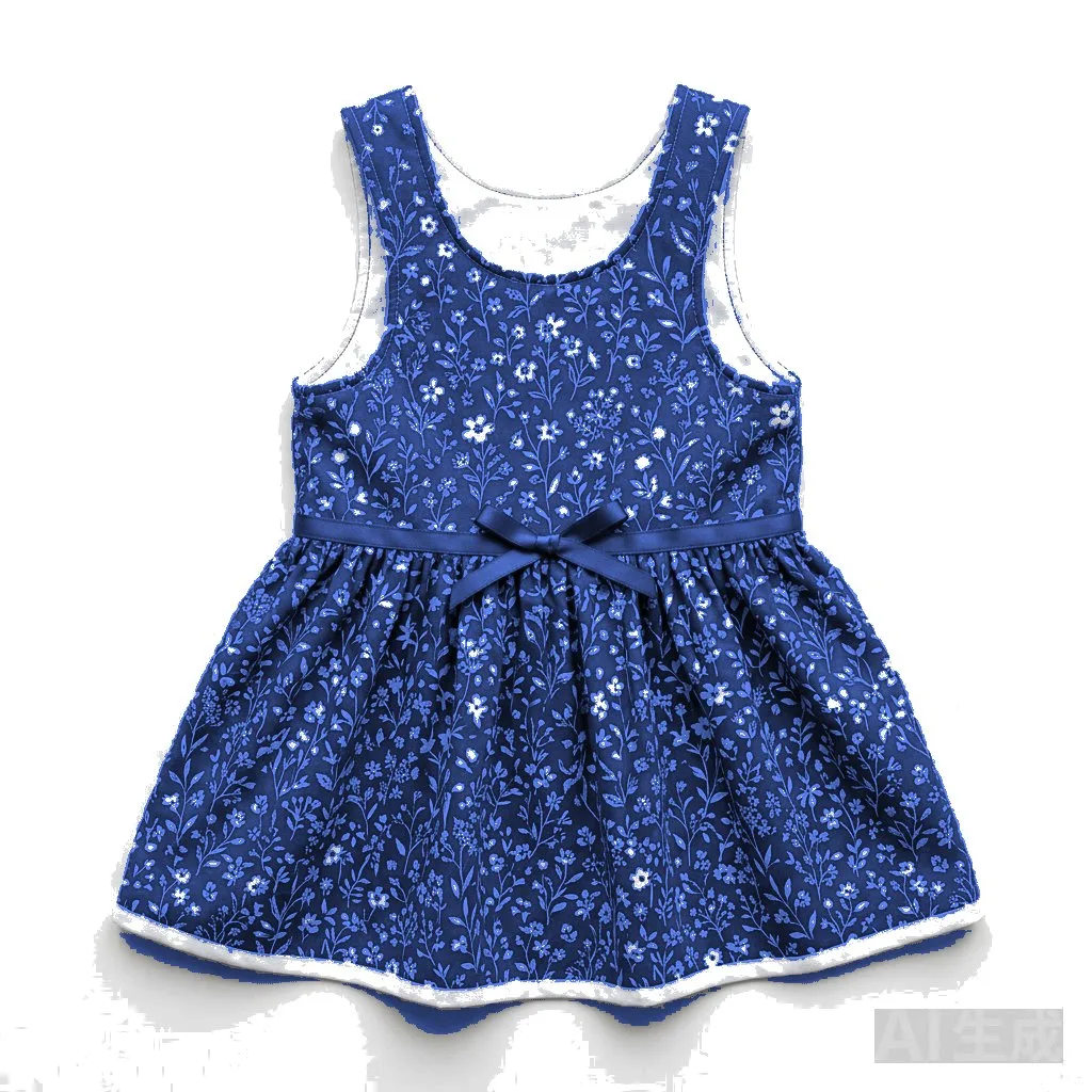 Navy Dog Floral Summer Dress flat lay — wholesale pet apparel, design render