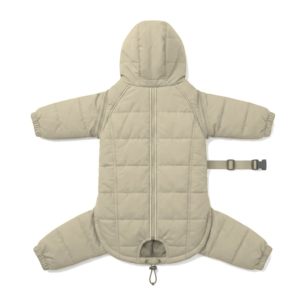 Cream Dog Four-Leg Winter Parka flat lay — wholesale pet apparel, design render