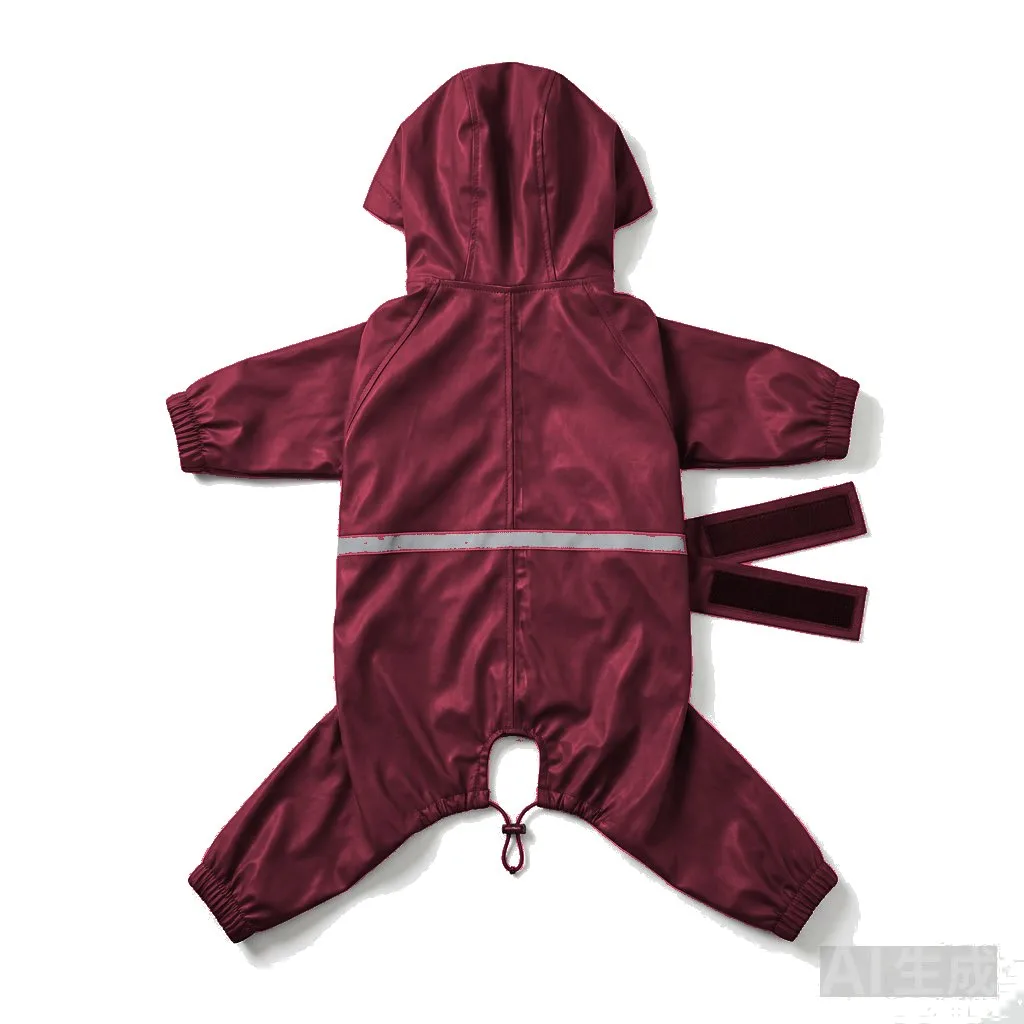 Burgundy Dog Four-Leg Waterproof Raincoat flat lay — wholesale pet apparel, design render